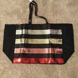 🆕VS Black w/Multi Sequin Stripes Lrg Tote